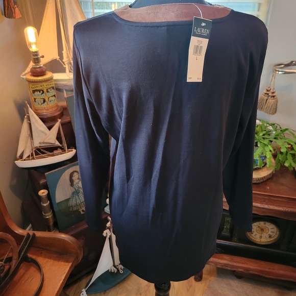 Ralph Lauren Black Tunic with Brown Trim - Picture 2 of 4